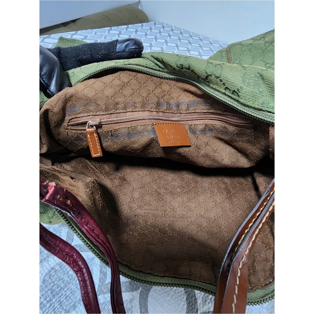 Gucci GG Canvas Zip Shoulder Bag Green/Brown - Picture 11 of 13